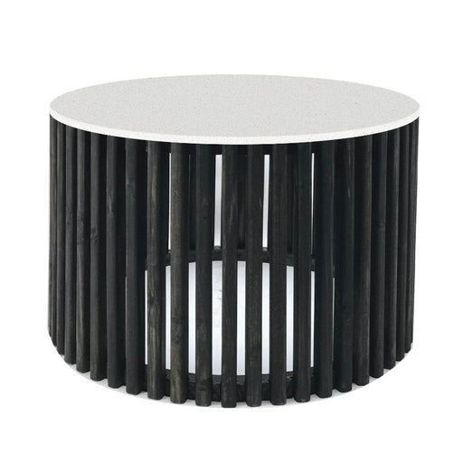 Cassia Round Black Pin Oak Slatted Coffee Table with Stone Top - Lighting.co.za
