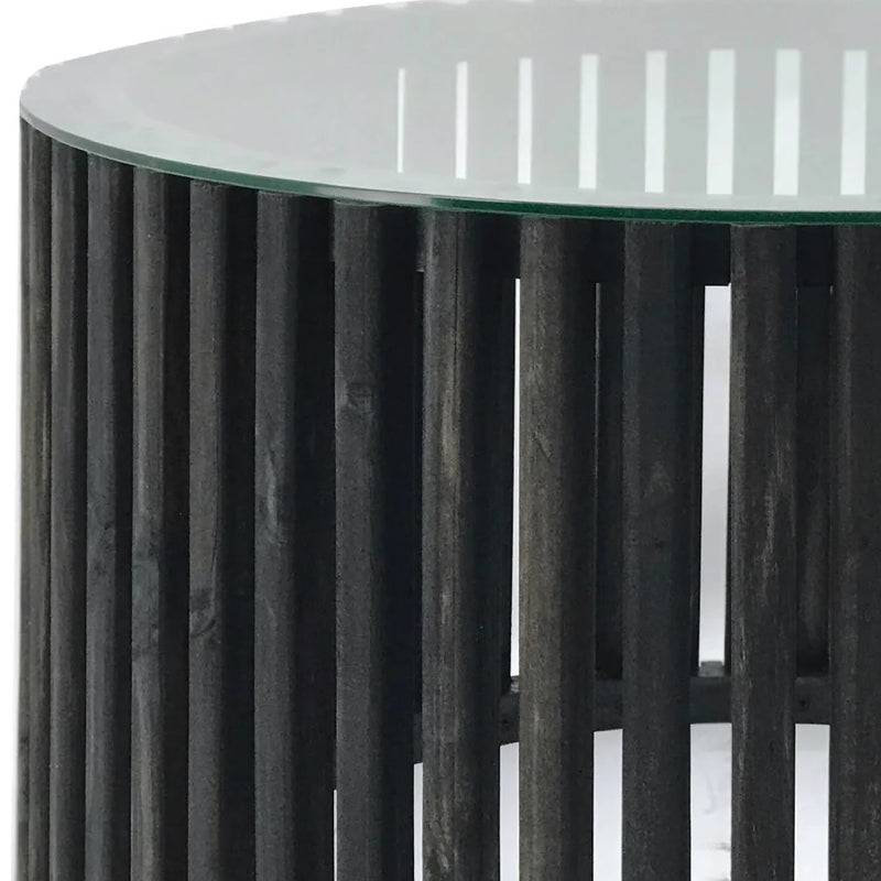 Cassia Round Black Pin Oak Slatted Side Table 2 Sizes - Lighting.co.za