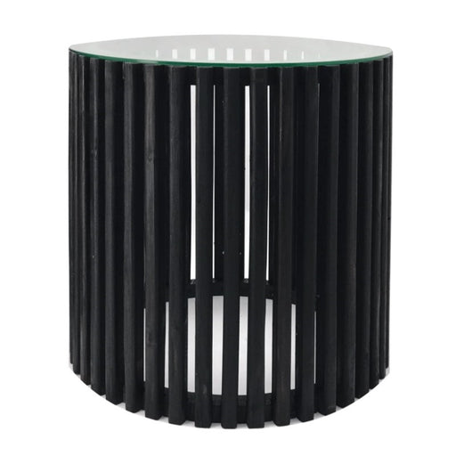 Cassia Round Black Pin Oak Slatted Side Table 2 Sizes - Lighting.co.za