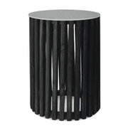 Cassia Round Black Pin Oak Slatted Side Table and Stone Top 2 Sizes - Lighting.co.za
