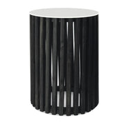 Cassia Round Black Pin Oak Slatted Side Table and Stone Top 2 Sizes - Lighting.co.za
