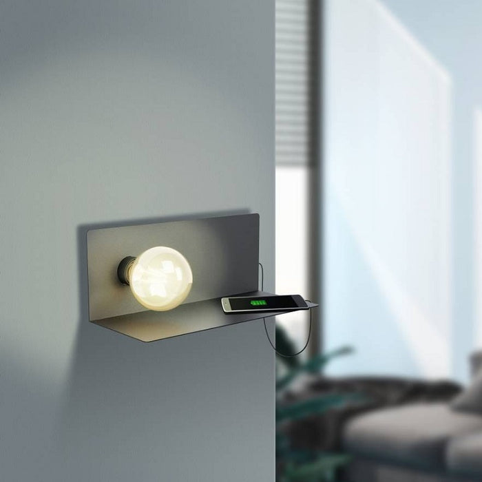 Ciglie Black Shelf Bedside Reading Wall Light with USB Port - Lighting.co.za