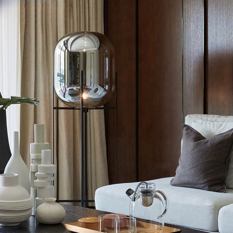 Cleo Large Black And Smoke Glass Floor Lamp - Lighting.co.za