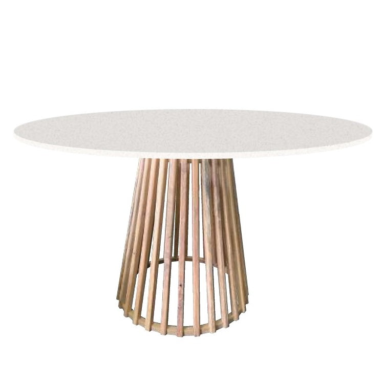 Conical Natural Slatted Wood and Stone Top Dining Table - Lighting.co.za