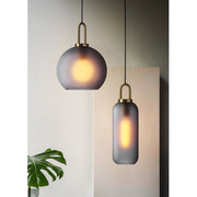Ebbe Round Smoke Grey Glass and Antique Brass Pendant Light - Lighting.co.za