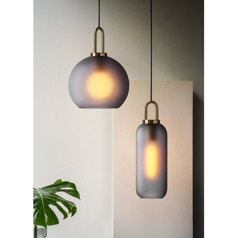Ebbe Round Smoke Grey Glass and Antique Brass Pendant Light - Lighting.co.za