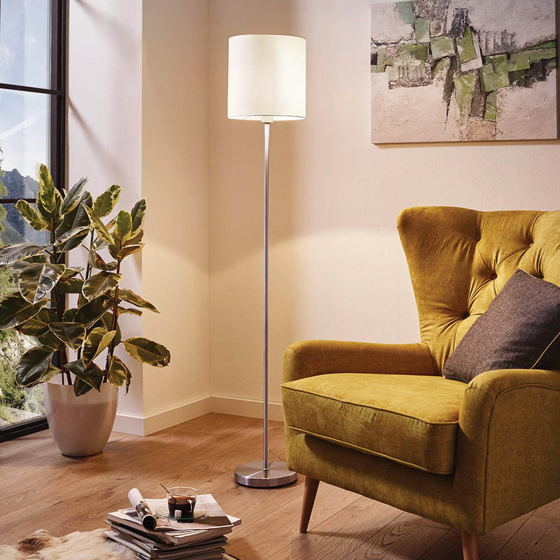 Pasteri Satin Chrome and White Shade Floor Lamp - Lighting.co.za