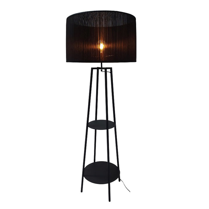 Esta Black Shelf and Black Ribbon Shade Floor Lamp - Lighting.co.za