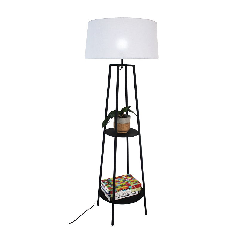 Esta Black Shelf and White Shade Floor Lamp - Lighting.co.za