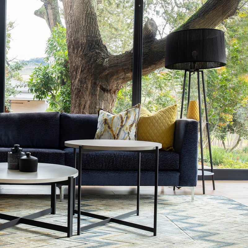 Esta Black Shelf and Black Ribbon Shade Floor Lamp - Lighting.co.za