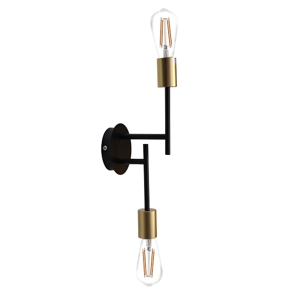 Traverse 2 Light Black Gold Wall Light - Lighting.co.za