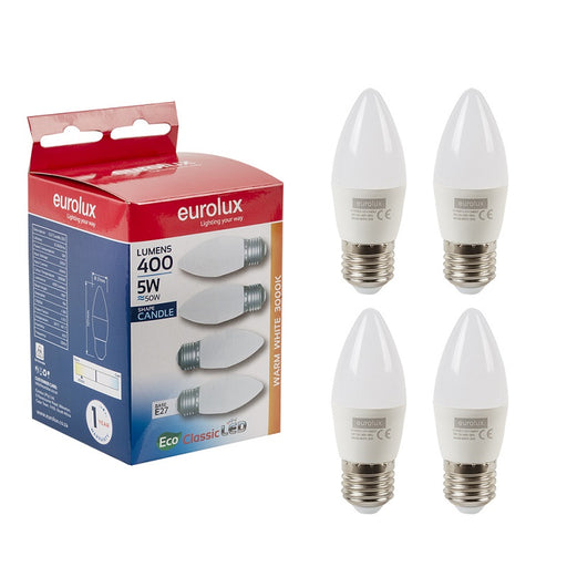 E27 LED Candle Opal 5W 3000K Non Dim Pack of 4 E - Lighting.co.za