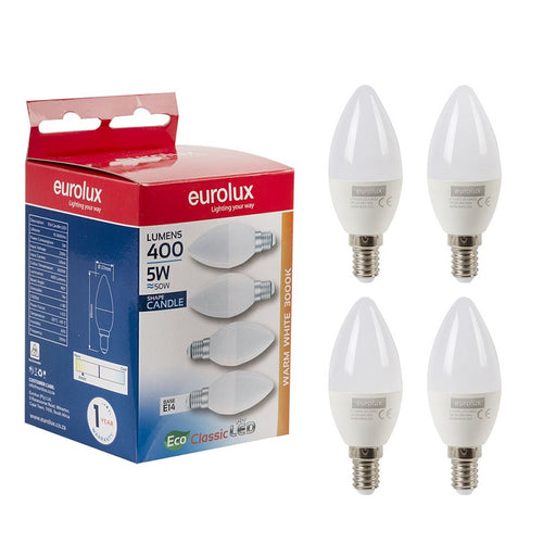 E14 LED Candle Opal 5W 3000K Non Dim Pack of 4 E - Lighting.co.za