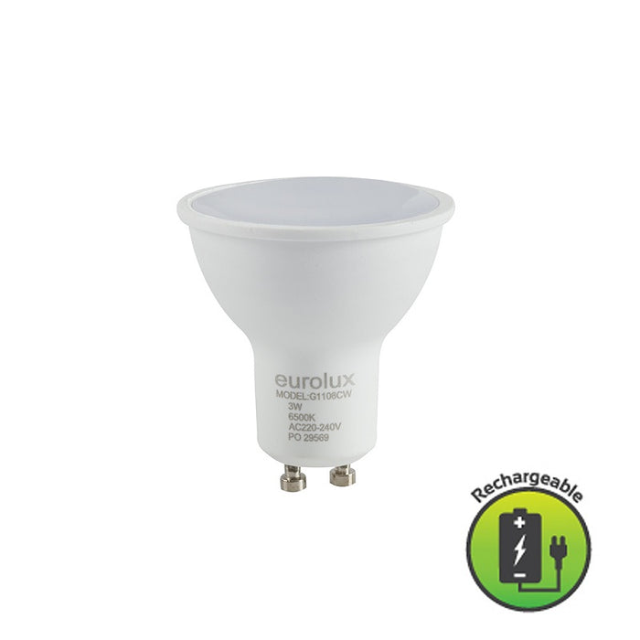 GU10 3W LED 3000K | 4000K Rechargeable Bulb Non Dim E - Lighting.co.za