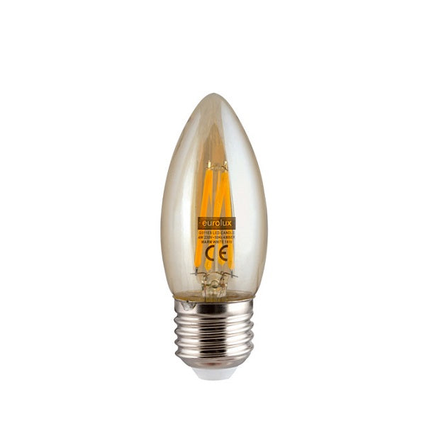 E27 Candle LED Filament 4W 2500K Amber Non Dim E - Lighting.co.za