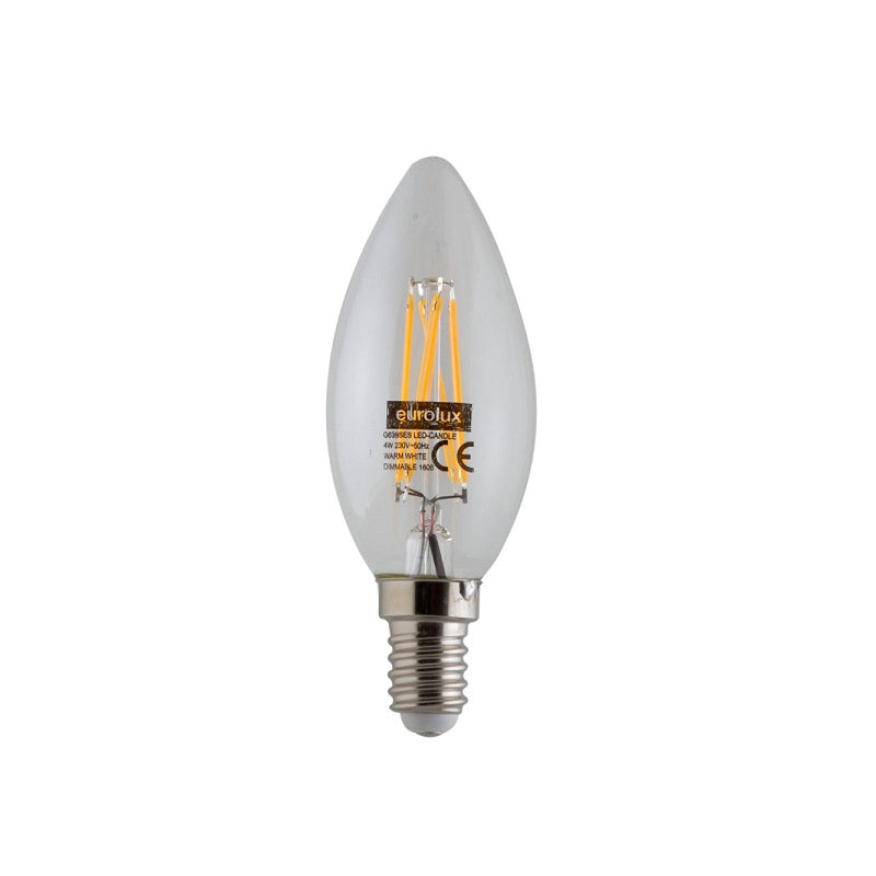 E14 Candle LED Fil Clear 4W 3000K DIM E - Lighting.co.za