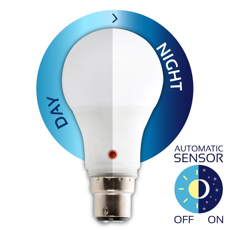 B22 A60 6W LED 4000K Day Night Sensor Security Bulb Non Dim E - Lighting.co.za