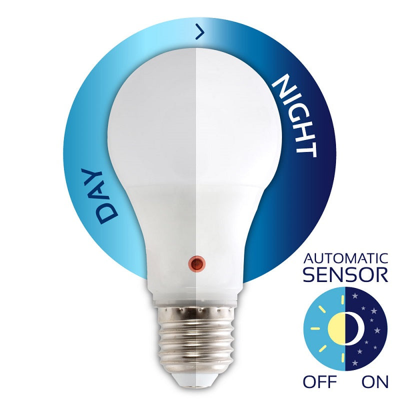 E27 A60 6W LED 4000K Day Night Sensor Security Bulb Non Dim E - Lighting.co.za