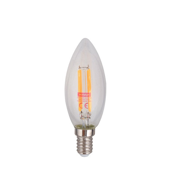 E14 Candle LED Filament Clear 4W 3000K Non Dim E - Lighting.co.za