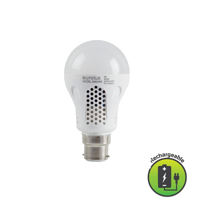 B22 A60 5W LED 3000K | 6500K Rechargeable Bulb Non Dim E - Lighting.co.za