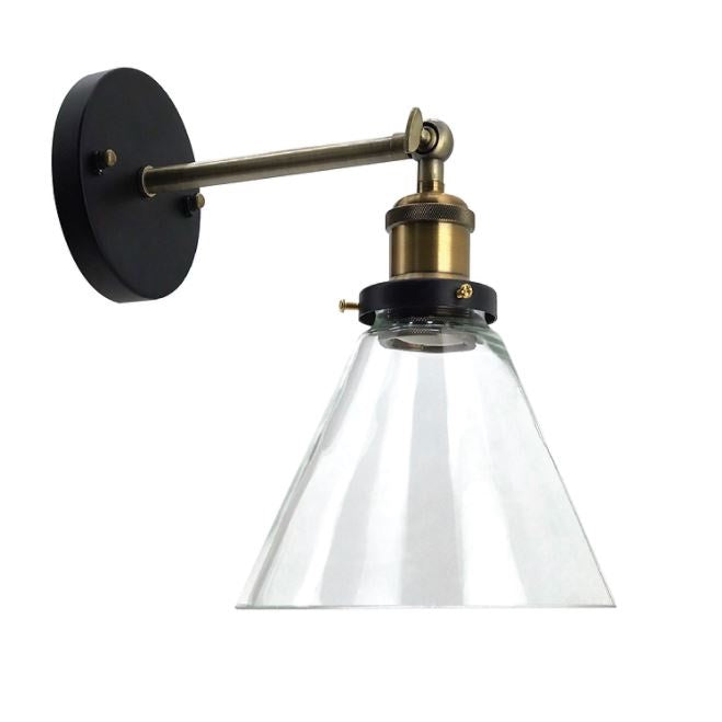 Gina Funnel Clear Glass and Brass Vintage Wall Light - Lighting.co.za