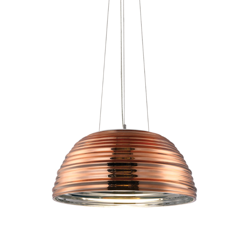 Gloss Chrome or Copper Ribbed Glass Spazio Pendant Light - Lighting.co.za