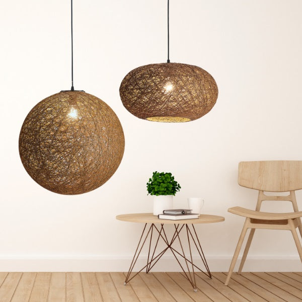 Habitat Flat Round Brown Or White Twine String Pendant Light 2 Sizes - Lighting.co.za