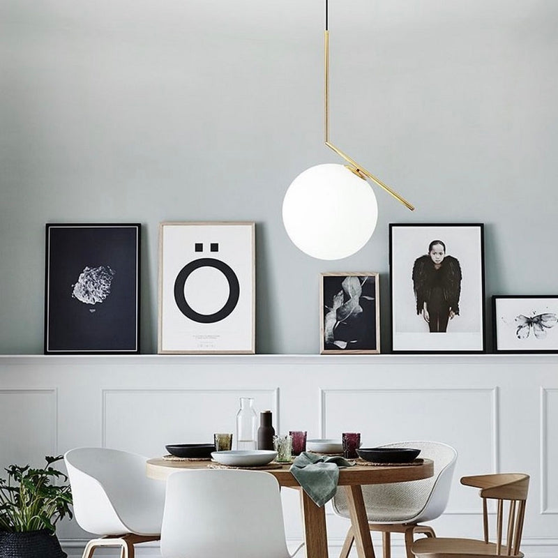 Hampton Gold or Chrome And White Glass Pendant Light 3 Sizes - Lighting.co.za