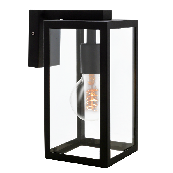 Square Black And Clear Glass Lantern Outdoor Wall Light - Lighting.co.za