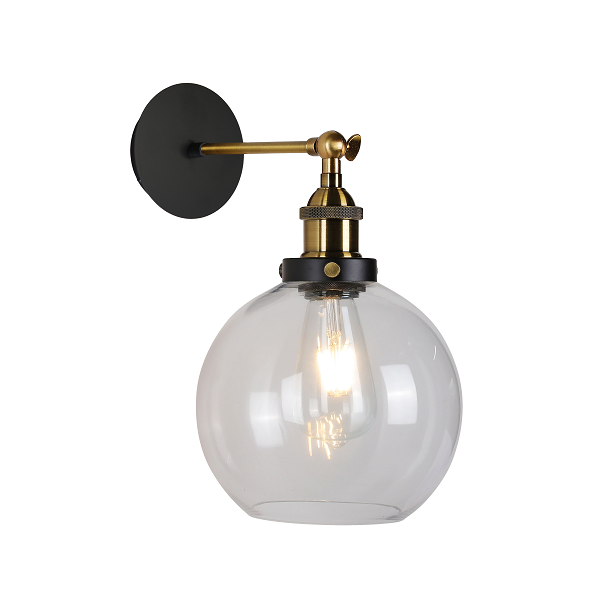 Genoa Clear Glass Ball And Antique Brass Wall Light - Lighting.co.za