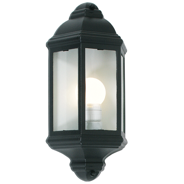 Black Aluminium 3 Panel Half Lantern Outdoor Wall Light - Lighting.co.za