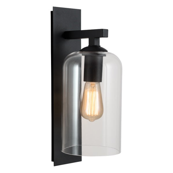 Zia Black And Clear Glass Down Facing Lantern Outdoor Wall Light - Lighting.co.za