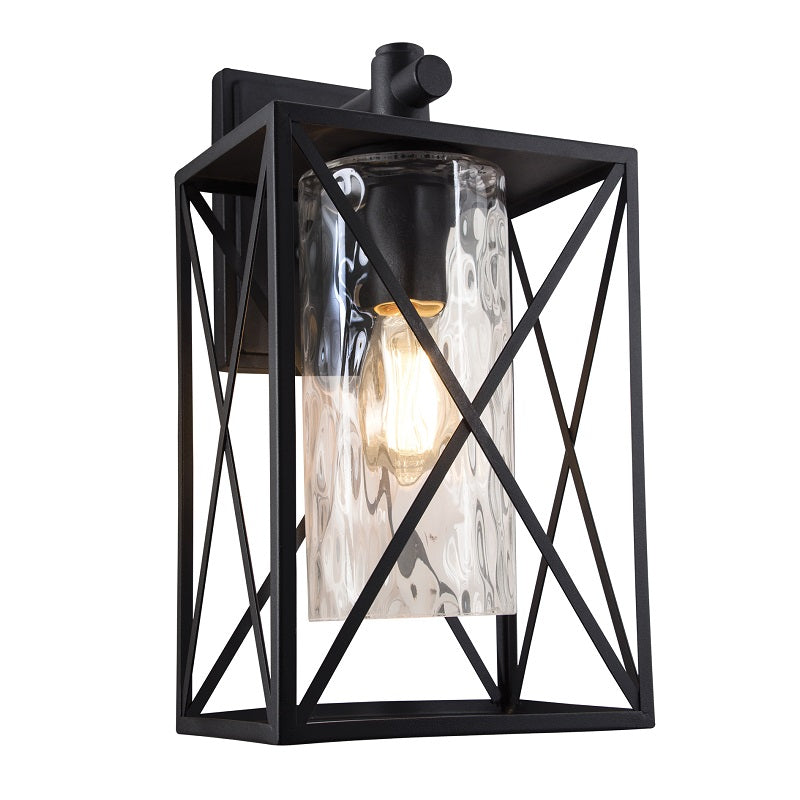 Pandora Black and Clear Textured Glass Outdoor Lantern Wall Light - Lighting.co.za
