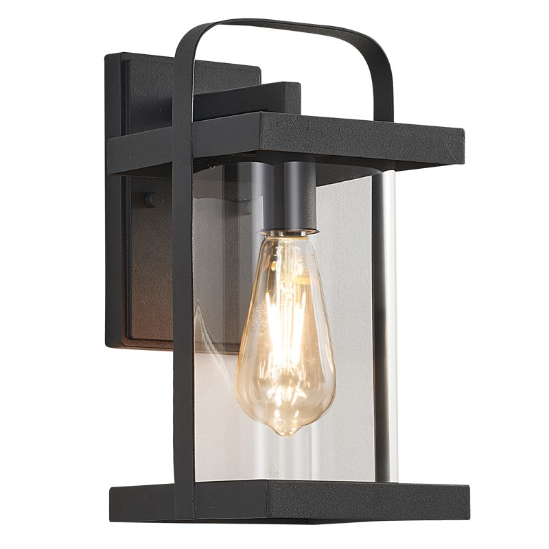 Lyon Outdoor Black and Clear Glass Lantern Wall Light - Lighting.co.za
