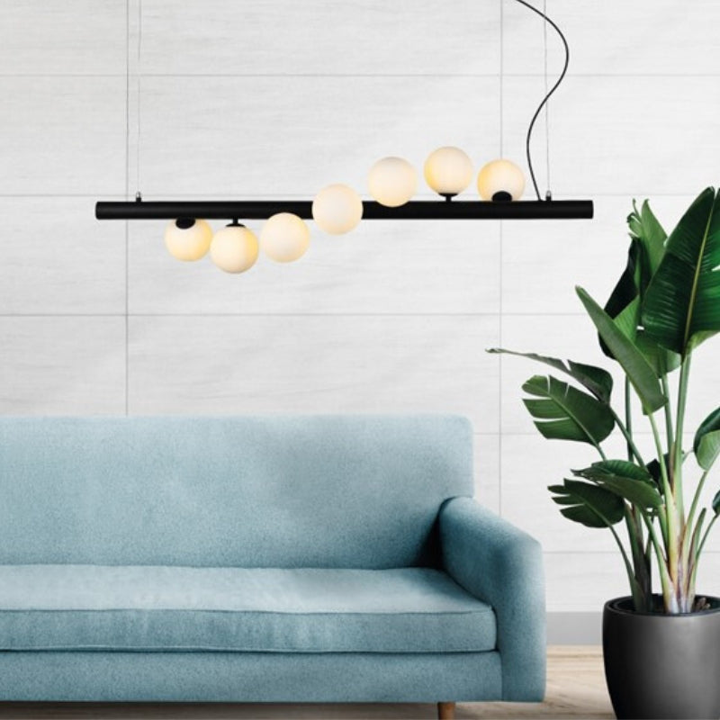 Spiral Black | Gold and Glass 7 Light Horizontal Pendant Light - Lighting.co.za