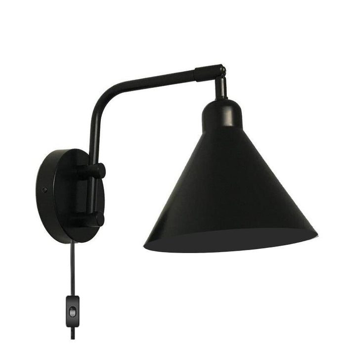 Madrid Black or Brass Look Funnel Wall Light with Cord and Plug - Lighting.co.za