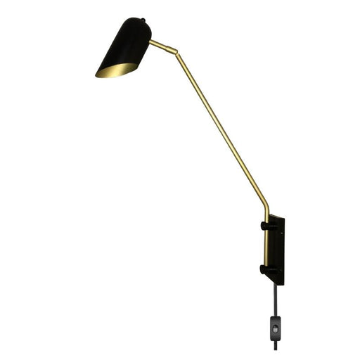 Zara Black and Brass Look Tall Wall Light with Cord and Plug - Lighting.co.za