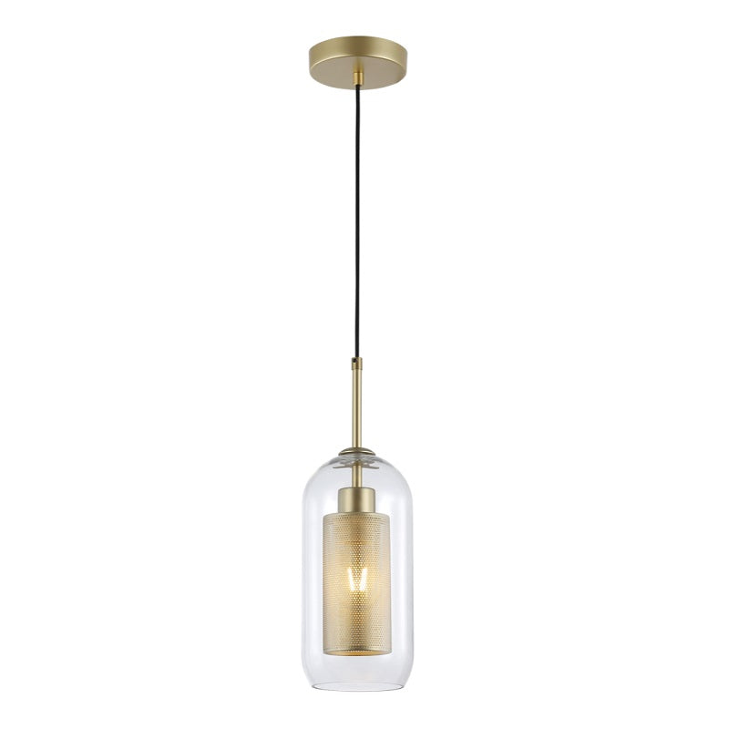 New York Tall Black Or Gold Metal Mesh And Glass Pendant Light - Lighting.co.za