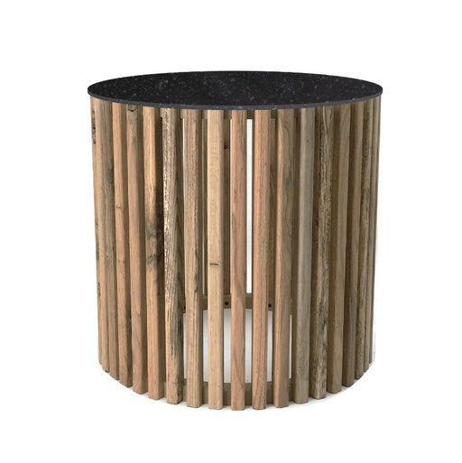 Sinyati Round Natural Pin Oak Slatted Side Table and Stone Top 2 Sizes - Lighting.co.za