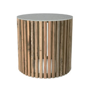 Sinyati Round Natural Pin Oak Slatted Side Table and Stone Top 2 Sizes - Lighting.co.za