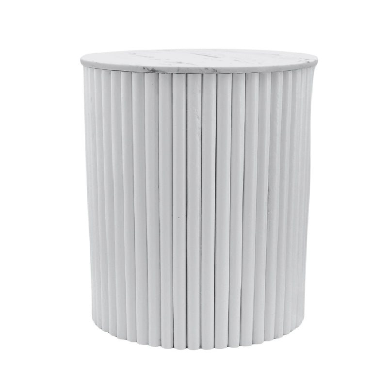 Vusi Cloud Round Slatted Side Table with Stone Top 2 Sizes - Lighting.co.za