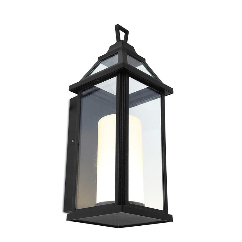 Hom Black And Clear Glass 16W LED Lantern Outdoor Wall Light - Lighting.co.za