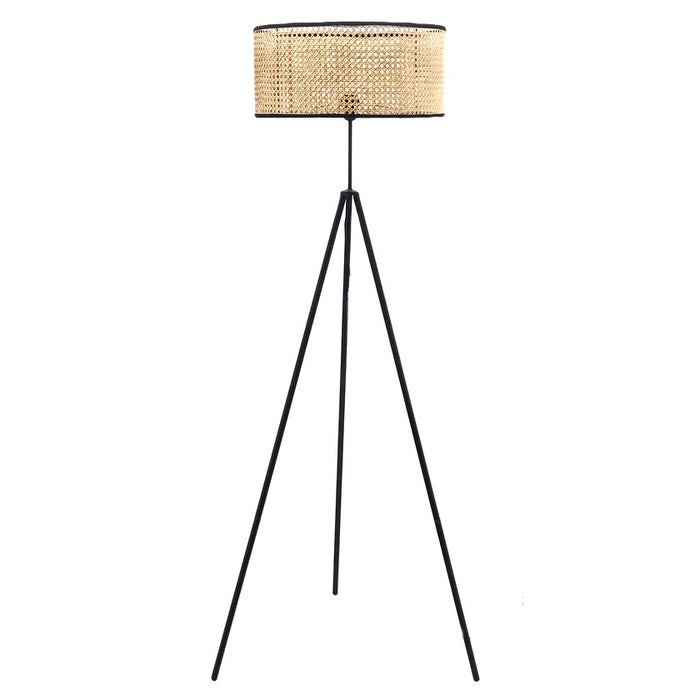 Odile Natural Dutch Weave Shade with Black Tripod Floor Lamp - Lighting.co.za