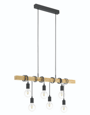 Townshend 6 Light Black And Wood Pendant Light - Lighting.co.za
