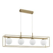 Vallaspra 4 Light Satin Gold And White Glass Pendant Light - Lighting.co.za