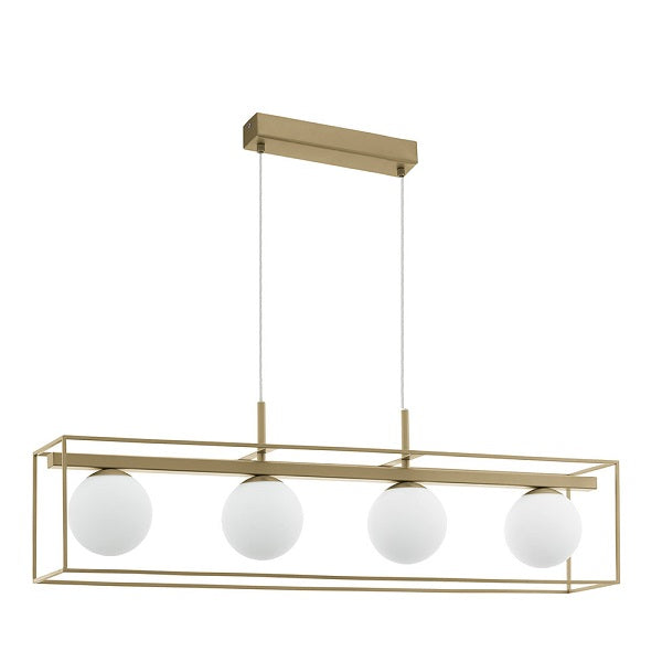 Vallaspra 4 Light Satin Gold And White Glass Pendant Light - Lighting.co.za