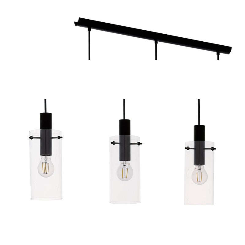 Montefino 1 | 3 | 5 Light Black and Clear Glass Pendant Light - Lighting.co.za