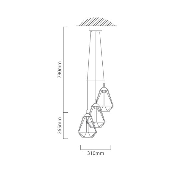 Tarbes 3 Light Black | Copper Diamond Wire Pendant Light - Lighting.co.za