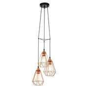 Tarbes 3 Light Black | Copper Diamond Wire Pendant Light - Lighting.co.za