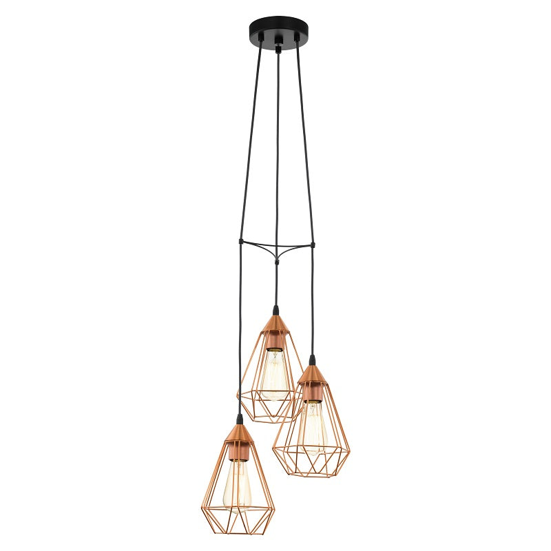 Tarbes 3 Light Black | Copper Diamond Wire Pendant Light - Lighting.co.za